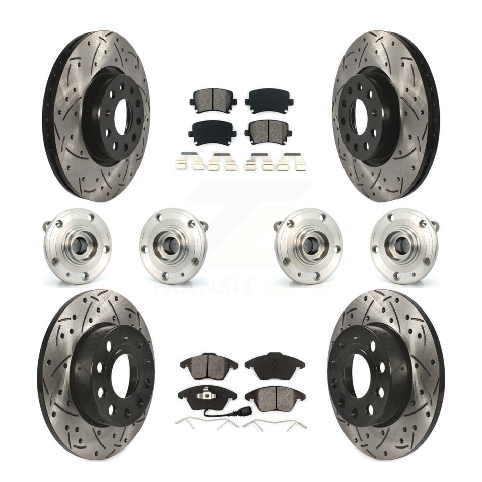 Front Rear Hub Bearings Assembly Coated Disc Brake Rotors And Semi-Metallic Pads Kit (10Pc) For 2008 Audi A3 Quattro With 260mm Diameter Rotor KBB-120485