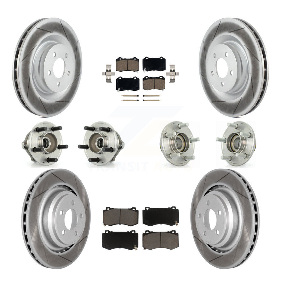 Front Rear Hub Bearings Assembly Coated Disc Brake Rotors And Ceramic Pads Kit (10Pc) For Chrysler 300 Dodge Charger Magnum KBB-120558