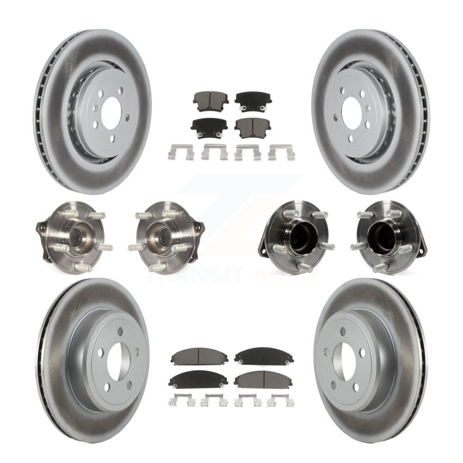 Front Rear Hub Bearings Assembly Coated Disc Brake Rotors And Ceramic Pads Kit (10Pc) For 2017-2018 Dodge Charger RWD with 5.7L With 355mm Diameter Rotor KBB-120584