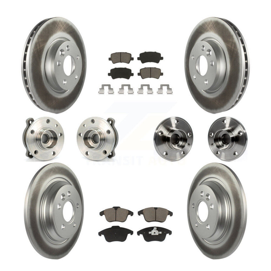 Front Rear Hub Bearings Assembly Coated Disc Brake Rotors And Ceramic Pads Kit (10Pc) For 2013-2014 Volvo S60 3.0L With 300mm Diameter Rotor KBB-120594