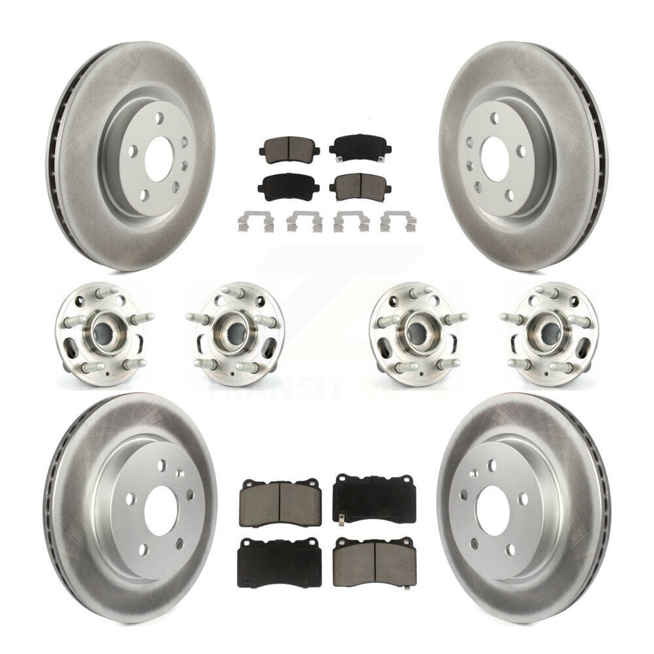 Front Rear Hub Bearings Assembly Coated Disc Brake Rotors And Ceramic Pads Kit (10Pc) For 2013-2016 Cadillac XTS Without Heavy Duty Brakes With 5 Lug Wheels KBB-120598