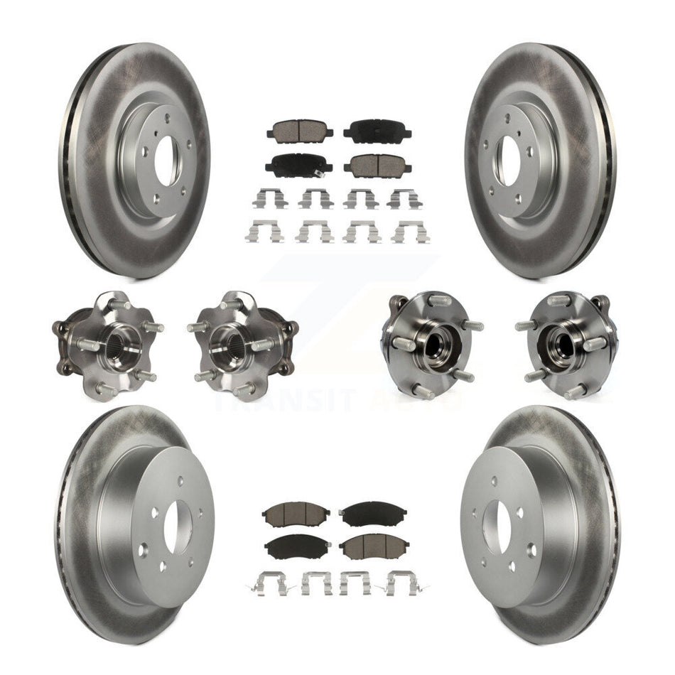 Front Rear Hub Bearings Assembly Coated Disc Brake Rotors And Ceramic Pads Kit (10Pc) For INFINITI QX70 M37 Q70 Q70L M56 M35h KBB-120603