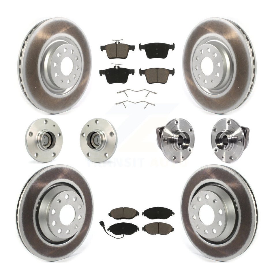 Front Rear Hub Bearings Assembly Coated Disc Brake Rotors And Ceramic Pads Kit (10Pc) For 2019-2020 Volkswagen Arteon FWD KBB-120655