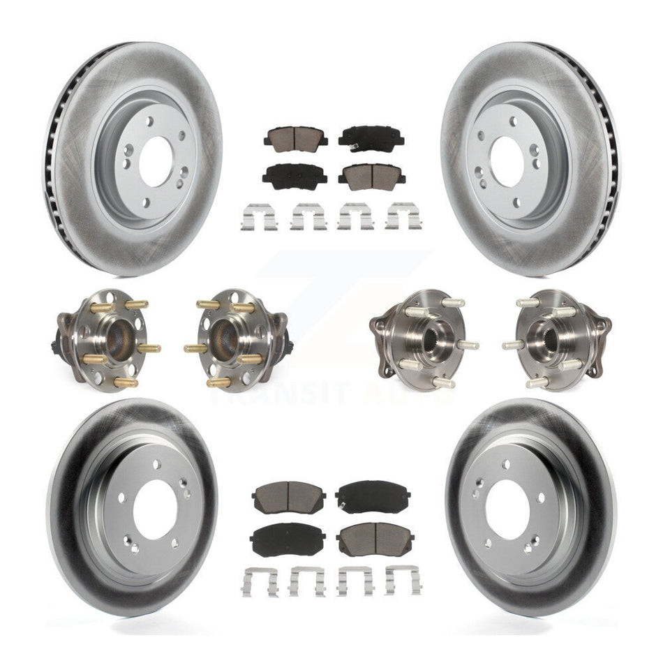 Front Rear Hub Bearings Assembly Coated Disc Brake Rotors And Ceramic Pads Kit (10Pc) For 2015 Hyundai Sonata GAS engine With Power Operated Parking KBB-120667