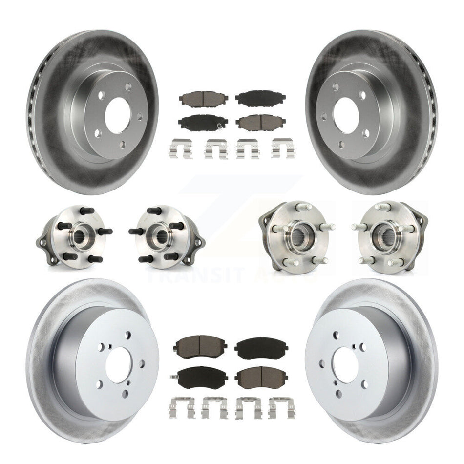 Front Rear Hub Bearings Assembly Coated Disc Brake Rotors And Ceramic Pads Kit (10Pc) For 2005 Subaru Legacy i Limited With 277mm Diameter Rotor KBB-120692