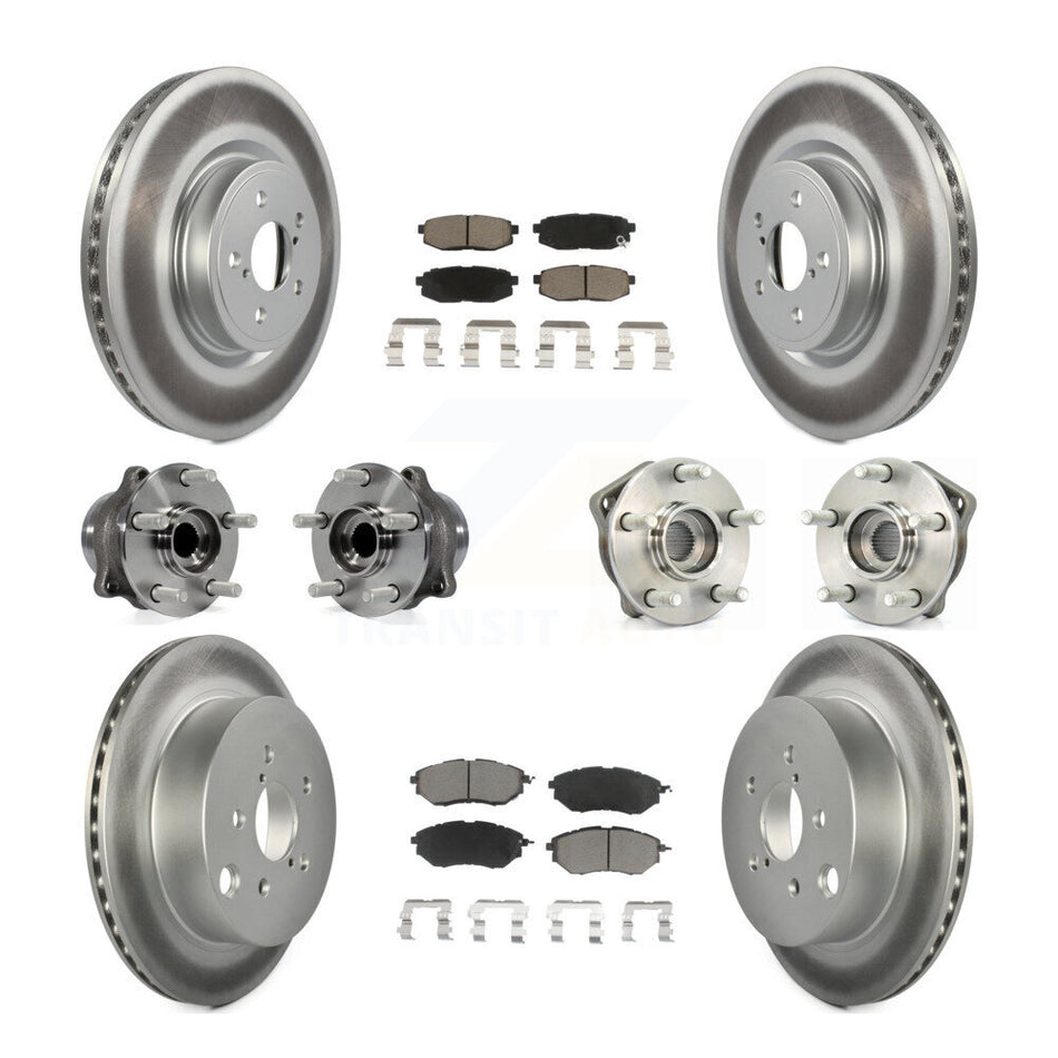 Front Rear Hub Bearings Assembly Coated Disc Brake Rotors And Ceramic Pads Kit (10Pc) For 2014 Subaru Forester 2.0L To 01 14 KBB-120699