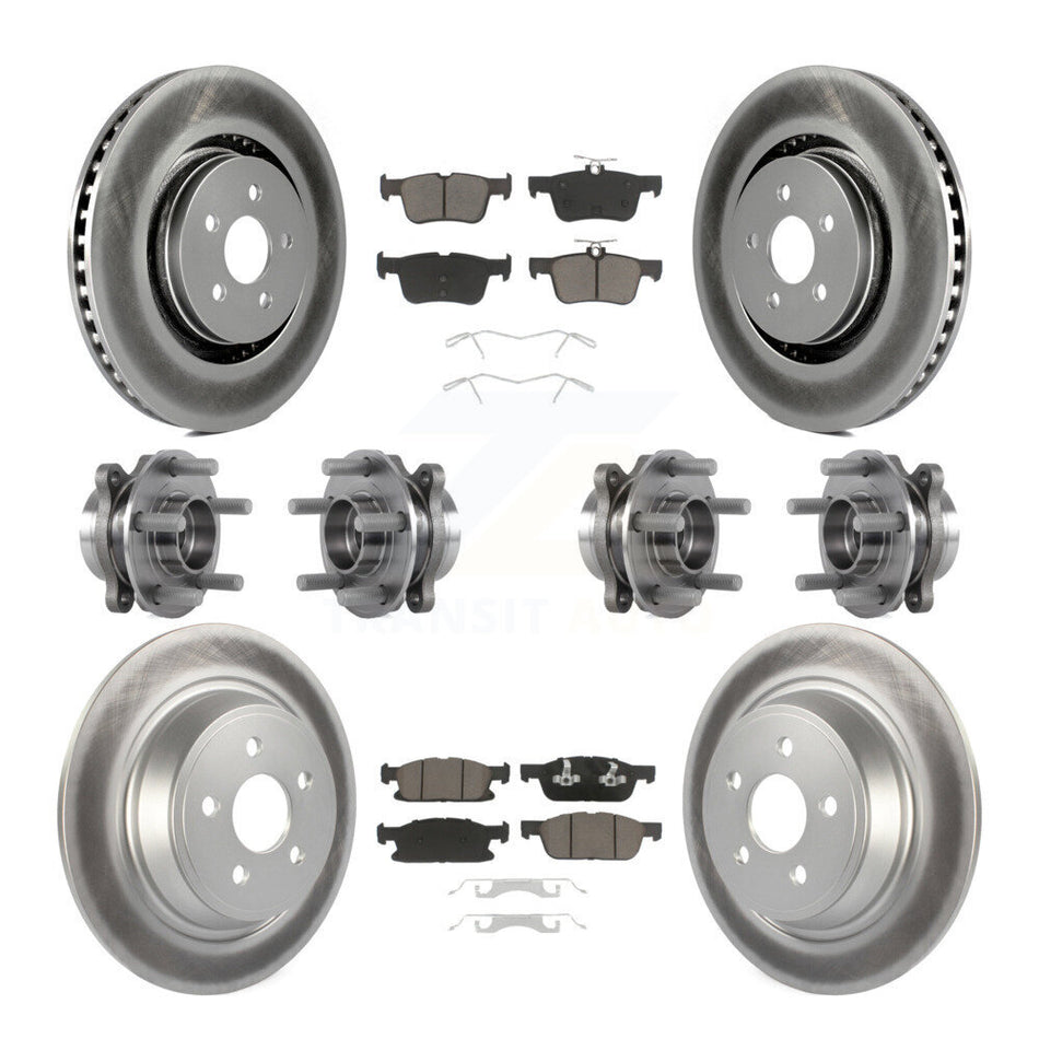 Front Rear Hub Bearings Assembly Coated Disc Brake Rotors And Ceramic Pads Kit (10Pc) For Ford Edge Lincoln MKX AWD KBB-120704