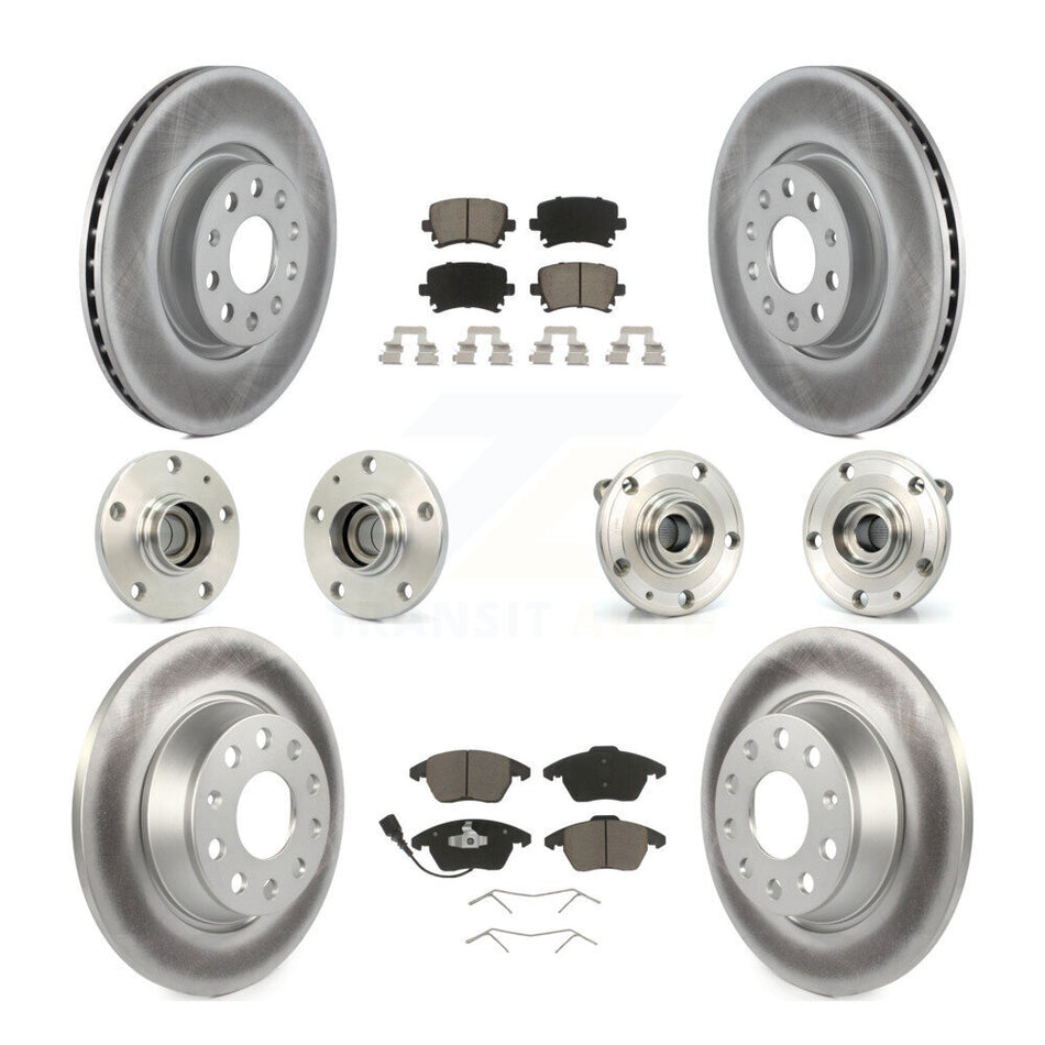 Front Rear Hub Bearings Assembly Coated Disc Brake Rotors And Ceramic Pads Kit (10Pc) For Volkswagen CC Passat KBB-120707
