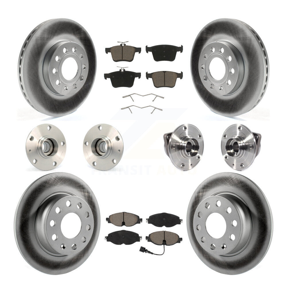 Front Rear Hub Bearing Coated Disc Brake Rotors And Pads Kit (10Pc) For 2016 Audi A3 2.0L KBB-120712