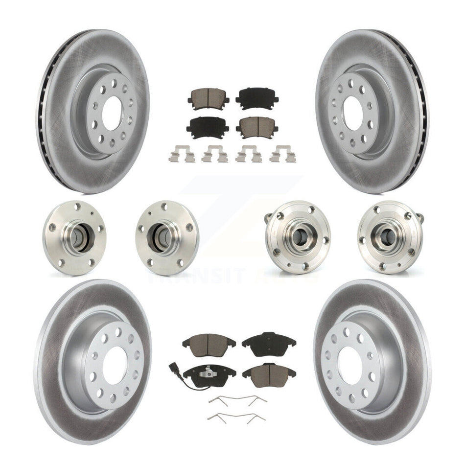 Front Rear Hub Bearings Assembly Coated Disc Brake Rotors And Ceramic Pads Kit (10Pc) For Volkswagen Passat Eos KBB-120716