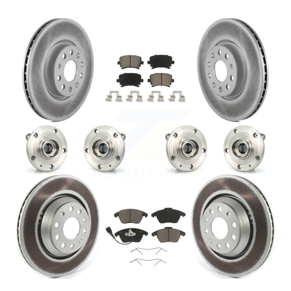 Front Rear Hub Bearings Assembly Coated Disc Brake Rotors And Ceramic Pads Kit (10Pc) For 2009-2010 Volkswagen Passat CC AWD With 312mm Diameter Rotor KBB-120718