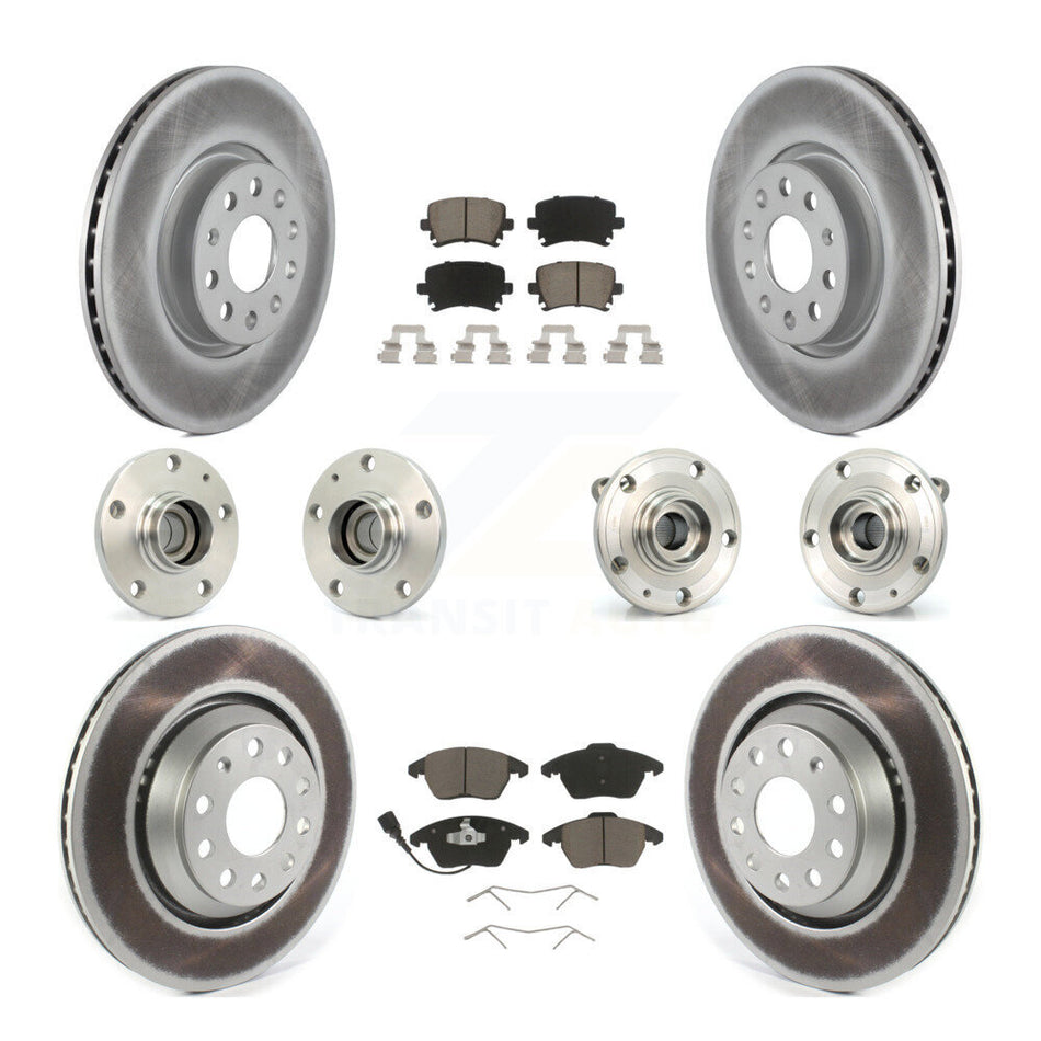 Front Rear Hub Bearings Assembly Coated Disc Brake Rotors And Ceramic Pads Kit (10Pc) For 2009-2010 Volkswagen Passat CC FWD With 312mm Diameter Rotor KBB-120719
