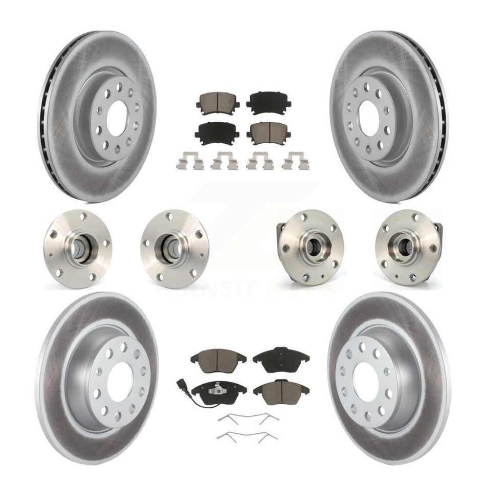 Front Rear Hub Bearings Assembly Coated Disc Brake Rotors And Ceramic Pads Kit (10Pc) For Volkswagen GTI Audi A3 KBB-120720