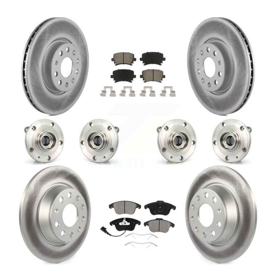 Front Rear Hub Bearings Assembly Coated Disc Brake Rotors And Ceramic Pads Kit (10Pc) For Volkswagen Tiguan Audi Q3 Quattro KBB-120723