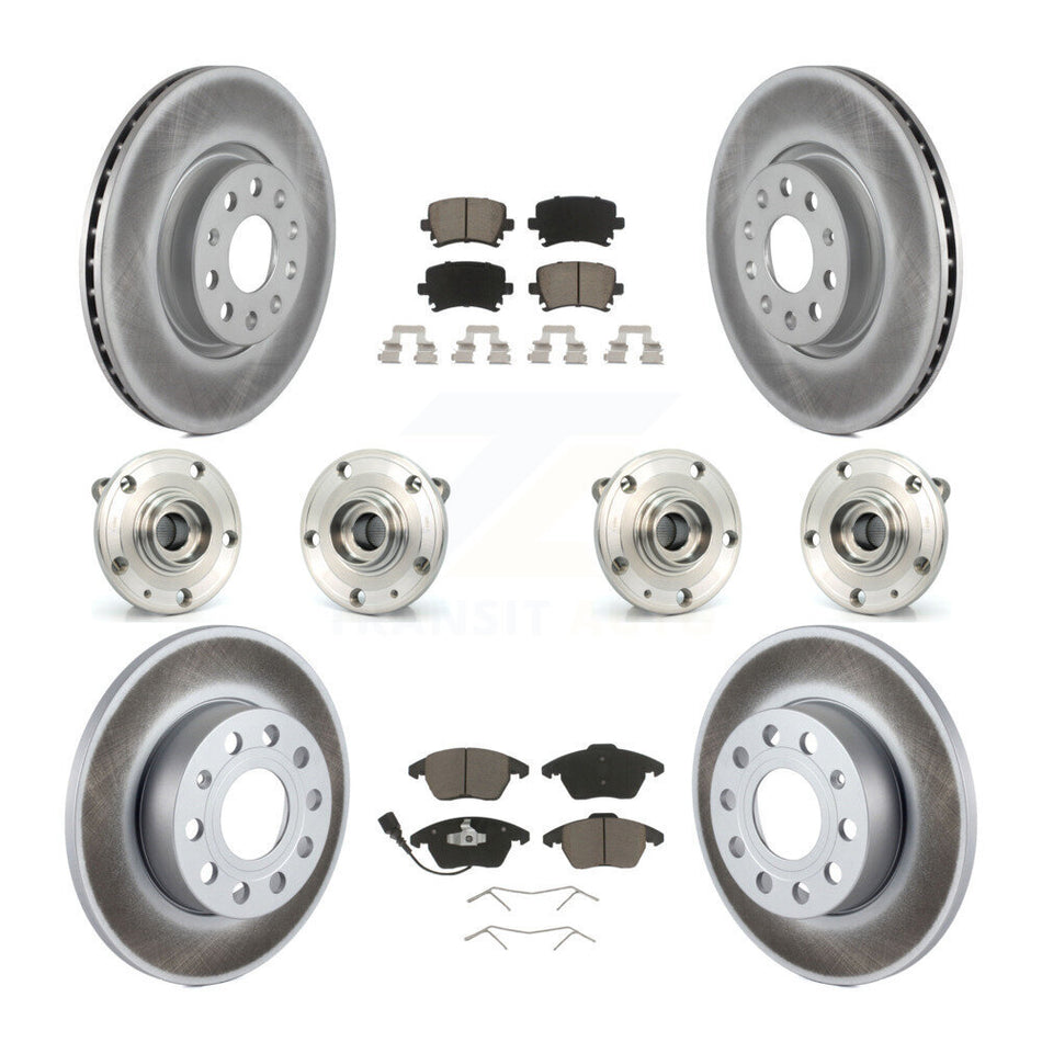 Front Rear Hub Bearings Assembly Coated Disc Brake Rotors And Ceramic Pads Kit (10Pc) For 2008 Audi A3 Quattro With 260mm Diameter Rotor KBB-120737