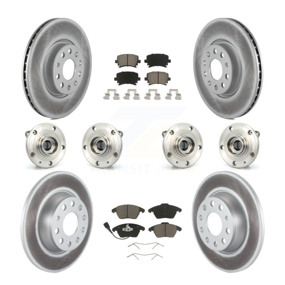 Front Rear Hub Bearings Assembly Coated Disc Brake Rotors And Ceramic Pads Kit (10Pc) For 2008 Audi A3 Quattro With 286mm Diameter Rotor KBB-120738