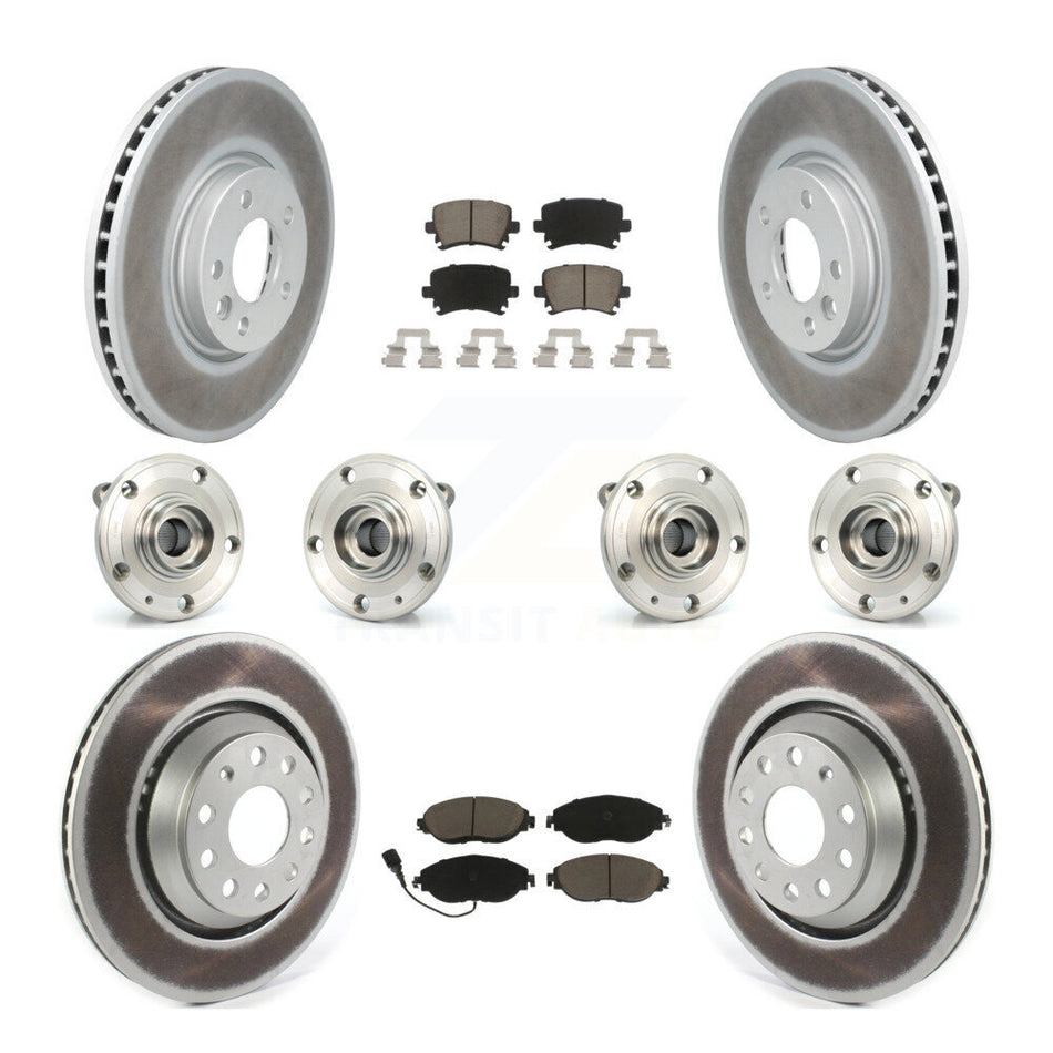 Front Rear Hub Bearings Assembly Coated Disc Brake Rotors And Ceramic Pads Kit (10Pc) For 2013-2014 Volkswagen CC AWD KBB-120739