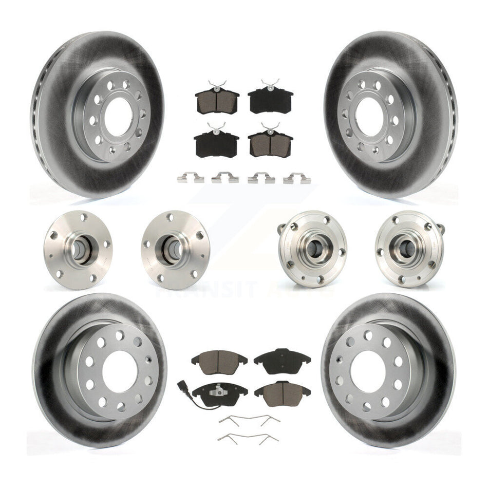 Front Rear Hub Bearings Assembly Coated Disc Brake Rotors And Ceramic Pads Kit (10Pc) For 2014 Volkswagen Beetle Base Highline Comfortline with 2.5L With 253mm Diameter Rotor KBB-120743