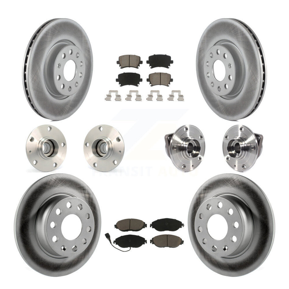Front Rear Hub Bearings Assembly Coated Disc Brake Rotors And Ceramic Pads Kit (10Pc) For 2015 Volkswagen GTI With Performance Package KBB-120745