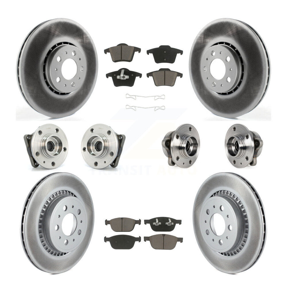 Front Rear Hub Bearings Assembly Coated Disc Brake Rotors And Ceramic Pads Kit (10Pc) For 2008-2014 Volvo XC90 AWD With 328mm Diameter Rotor KBB-120749