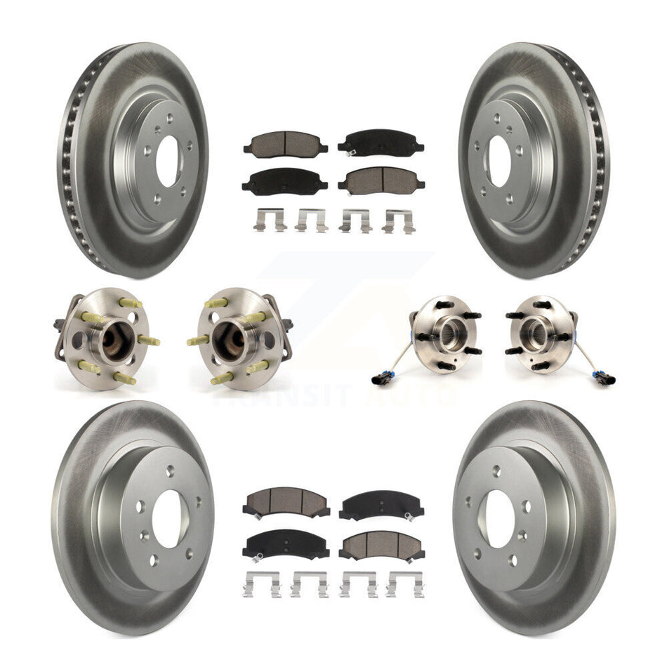 Front Rear Hub Bearings Assembly Coated Disc Brake Rotors And Ceramic Pads Kit (10Pc) For 2006-2011 Buick Lucerne 4.6L KBB-120751