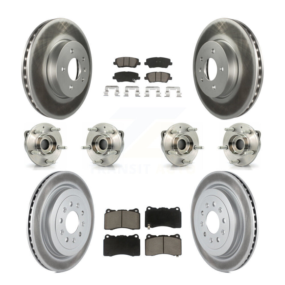 Front Rear Hub Bearings Assembly Coated Disc Brake Rotors And Ceramic Pads Kit (10Pc) For 2013-2015 Cadillac ATS AWD With 321mm Diameter Rotor KBB-120757