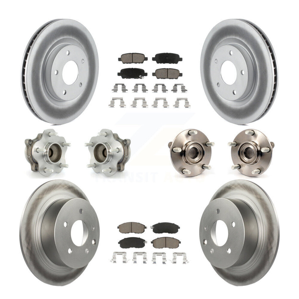Front Rear Hub Bearings Assembly Coated Disc Brake Rotors And Ceramic Pads Kit (10Pc) For 2007-2012 Nissan Sentra SE-R with 2.5L KBB-120774