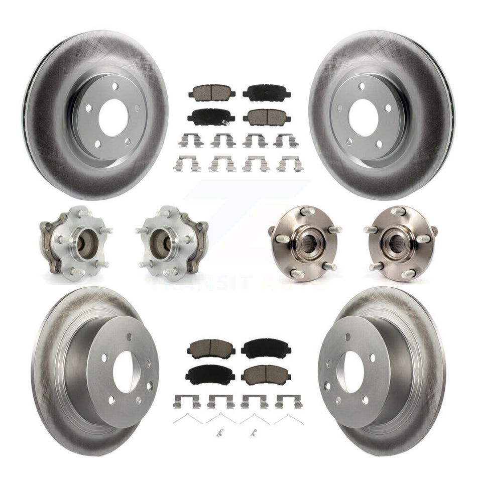 Front Rear Hub Bearings Assembly Coated Disc Brake Rotors And Ceramic Pads Kit (10Pc) For 2007-2012 Nissan Sentra SE-R Spec V with 2.5L KBB-120775
