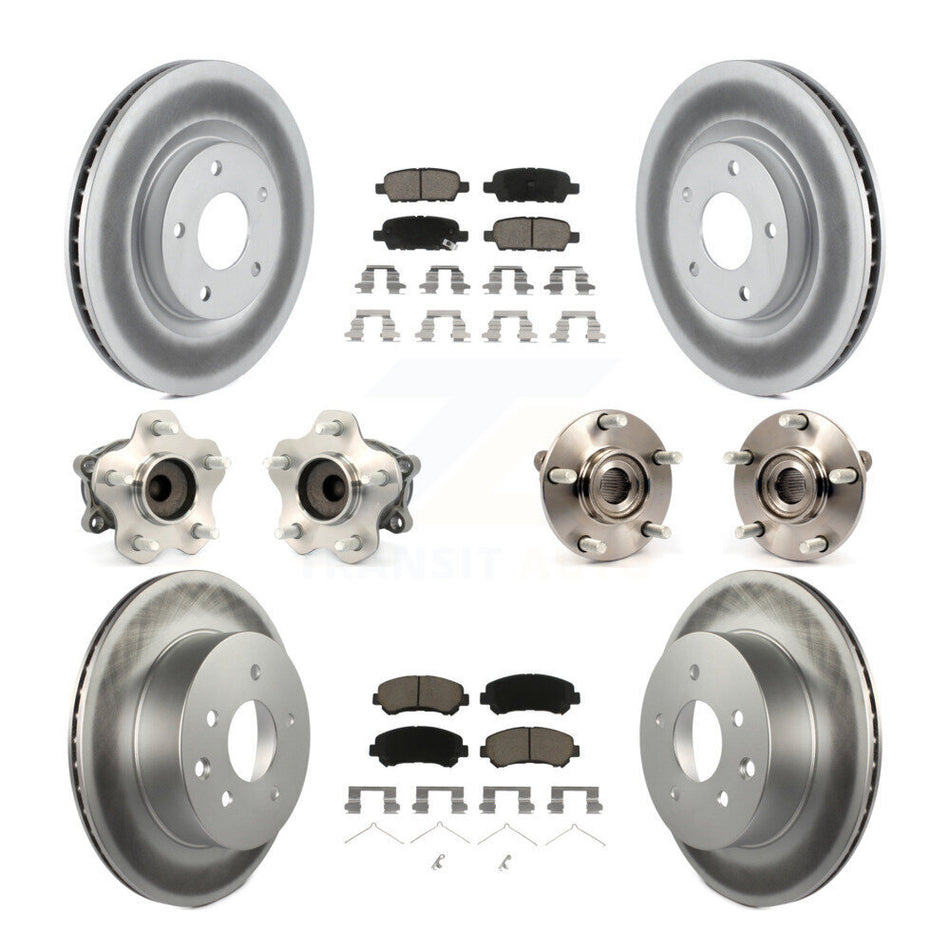 Front Rear Hub Bearings Assembly Coated Disc Brake Rotors And Ceramic Pads Kit (10Pc) For Nissan Rogue Select FWD KBB-120776