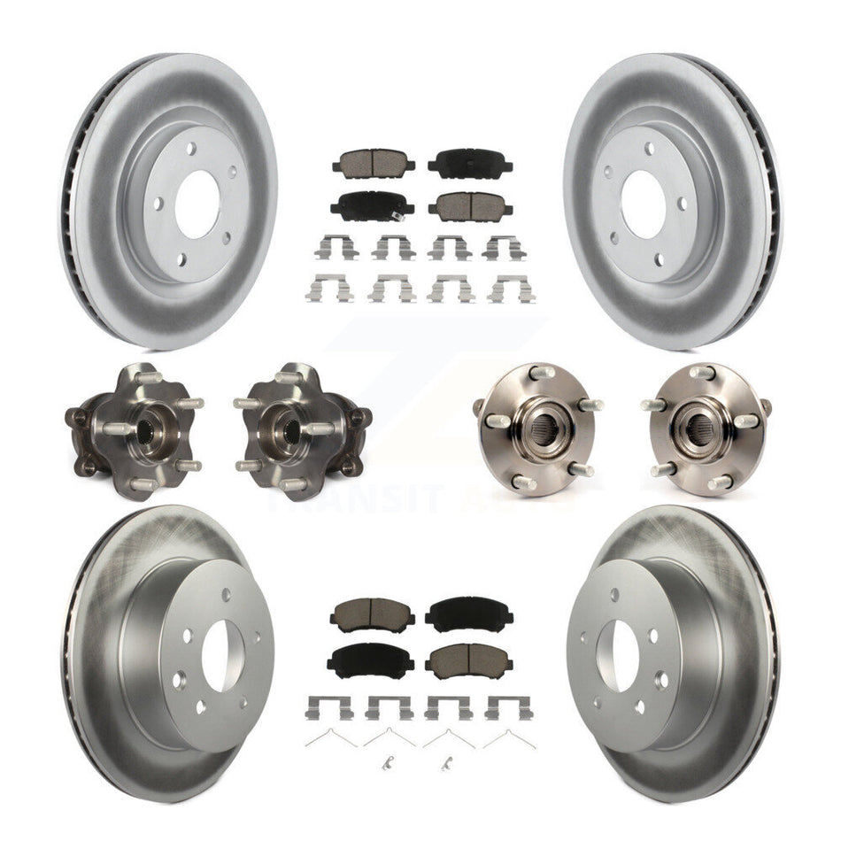 Front Rear Hub Bearings Assembly Coated Disc Brake Rotors And Ceramic Pads Kit (10Pc) For 2014-2015 Nissan Rogue Select AWD KBB-120778