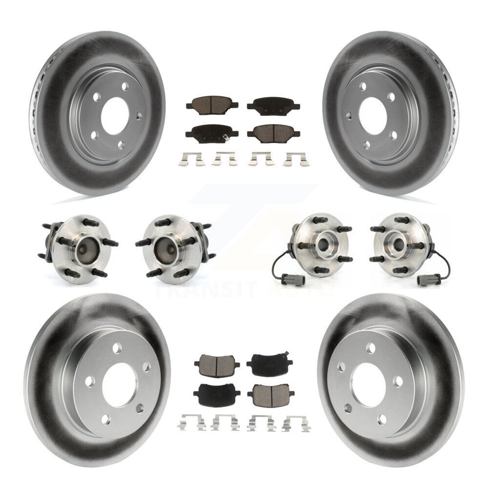 Front Rear Hub Bearings Assembly Coated Disc Brake Rotors And Ceramic Pads Kit (10Pc) For Chevrolet Cobalt Saturn Ion With 5 Lug Wheels KBB-120791