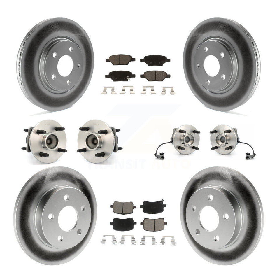 Front Rear Hub Bearings Assembly Coated Disc Brake Rotors And Ceramic Pads Kit (10Pc) For 2004-2007 Saturn Ion Supercharged with 4-Wheel ABS With 4 Lug Wheels KBB-120792