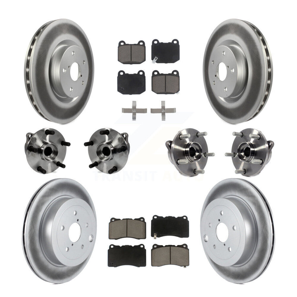 Front Rear Hub Bearings Assembly Coated Disc Brake Rotors And Ceramic Pads Kit (10Pc) For 2008-2012 Subaru Impreza WRX STI KBB-120795
