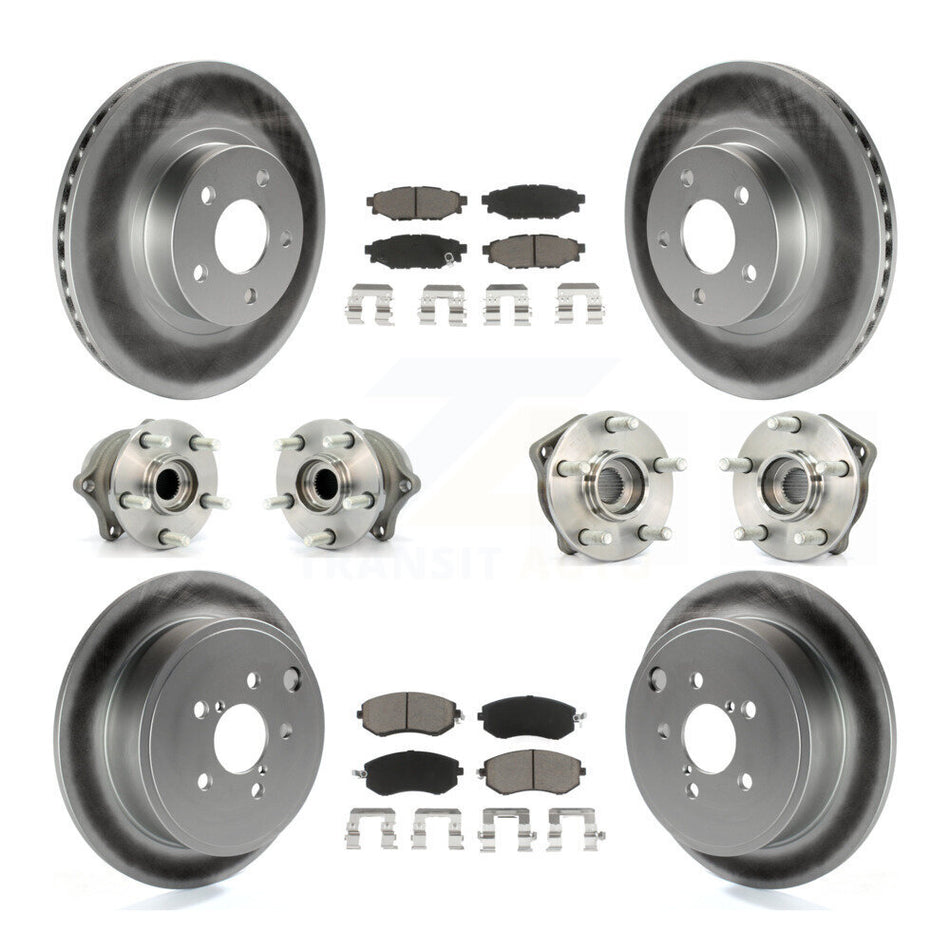 Front Rear Hub Bearings Assembly Coated Disc Brake Rotors And Ceramic Pads Kit (10Pc) For 2011 Subaru Impreza Outback Sport 2.5i Premium KBB-120797