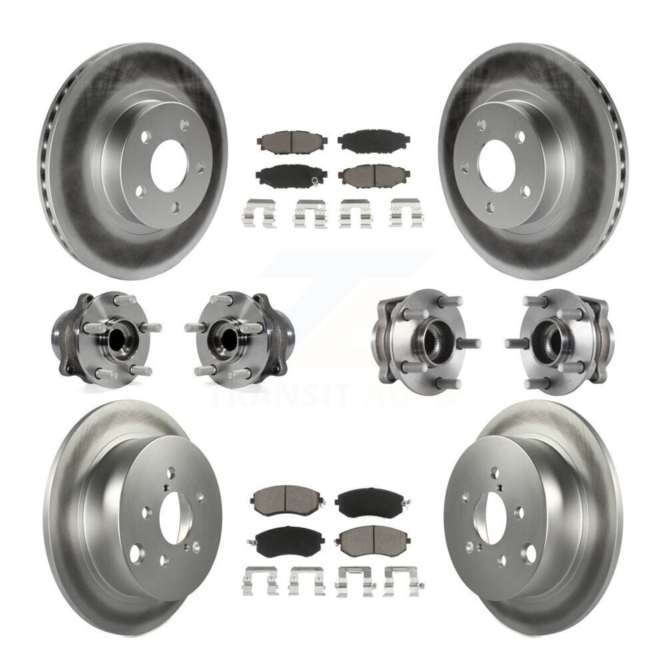 Front Rear Hub Bearings Assembly Coated Disc Brake Rotors And Ceramic Pads Kit (10Pc) For Subaru Impreza KBB-120805