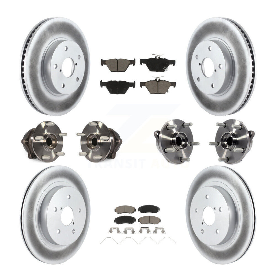 Front Rear Hub Bearings Assembly Coated Disc Brake Rotors And Ceramic Pads Kit (10Pc) For 2016-2019 Subaru Legacy 2.5L KBB-120806