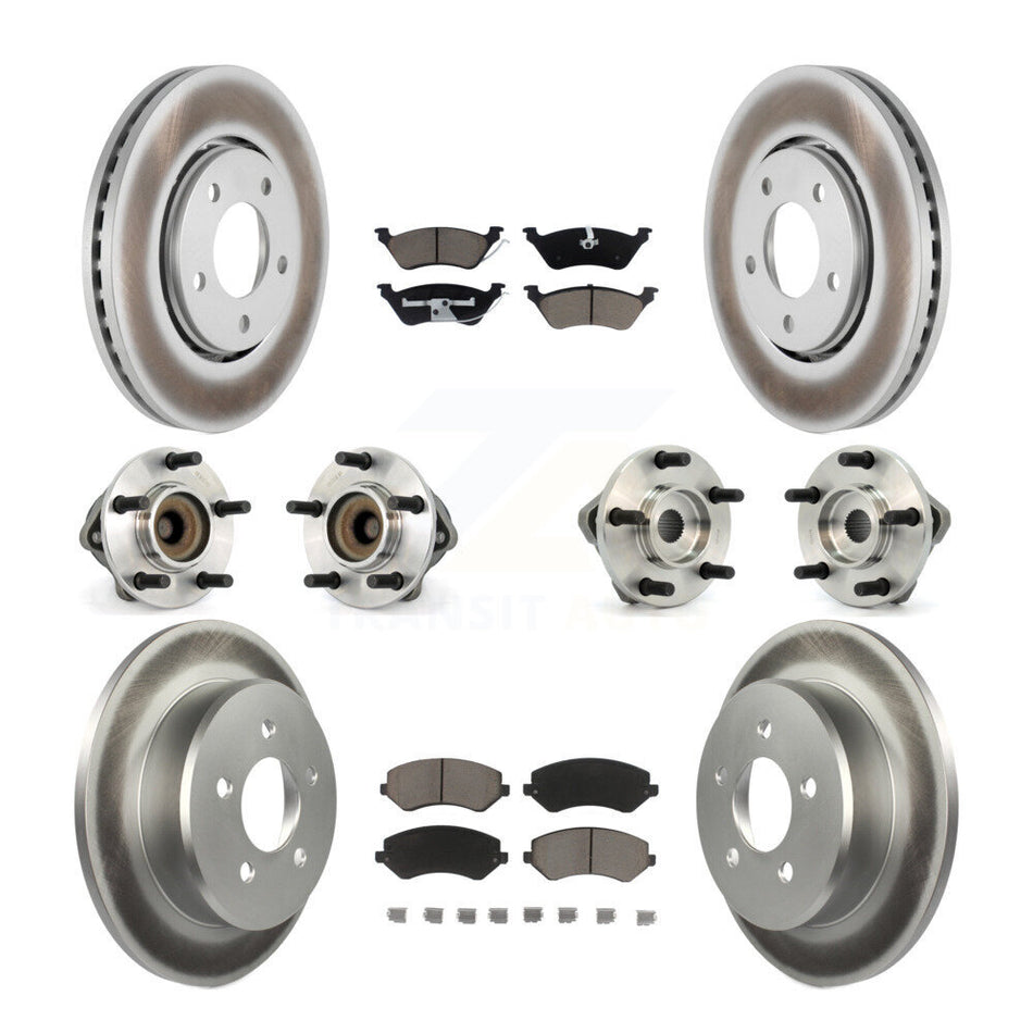 Front Rear Hub Bearings Assembly Coated Disc Brake Rotors And Ceramic Pads Kit (10Pc) For Dodge Chrysler Town & Country Grand Caravan Voyager KBB-120814