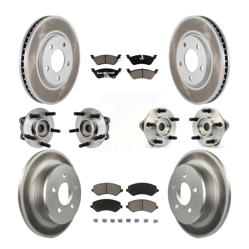 Front Rear Hub Bearings Assembly Coated Disc Brake Rotors And Ceramic Pads Kit (10Pc) For 2003 Chrysler Voyager Drum rear brakes with Non-ABS KBB-120817