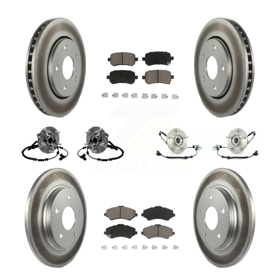 Front Rear Hub Bearings Assembly Coated Disc Brake Rotors And Ceramic Pads Kit (10Pc) For 2012 Volkswagen Routan With Single Piston Caliper KBB-120821