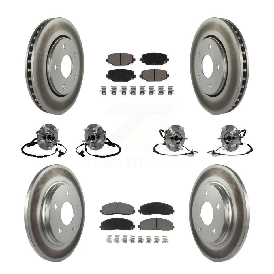 Front Rear Hub Bearings Assembly Coated Disc Brake Rotors And Ceramic Pads Kit (10Pc) For 2017-2018 Dodge Grand Caravan With Single Piston Caliper KBB-120825