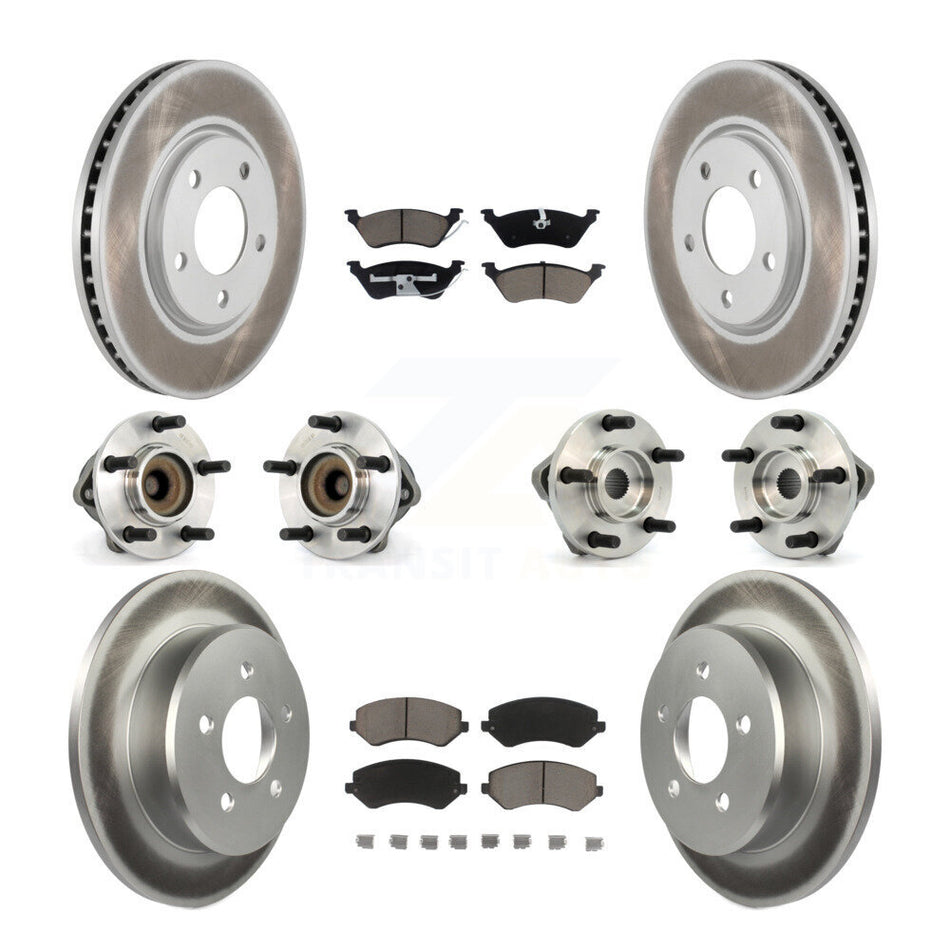 Front Rear Hub Bearings Assembly Coated Disc Brake Rotors And Ceramic Pads Kit (10Pc) For 2006 Dodge Grand Caravan Drum rear brakes with 4-Wheel ABS KBB-120826
