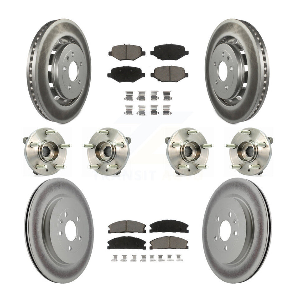 Front Rear Hub Bearings Assembly Coated Disc Brake Rotors And Ceramic Pads Kit (10Pc) For Ford Flex Taurus Lincoln MKS KBB-120837