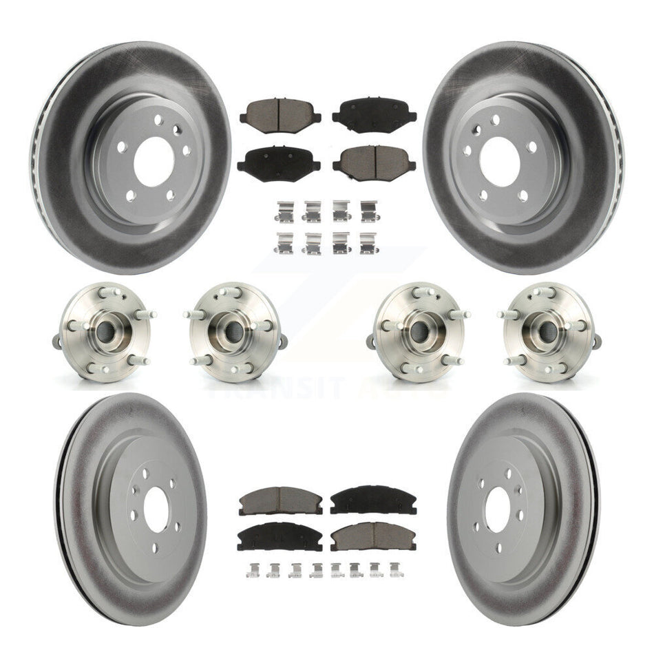 Front Rear Hub Bearings Assembly Coated Disc Brake Rotors And Ceramic Pads Kit (10Pc) For 2013 Ford Explorer Sport With Heavy Duty Brakes KBB-120841