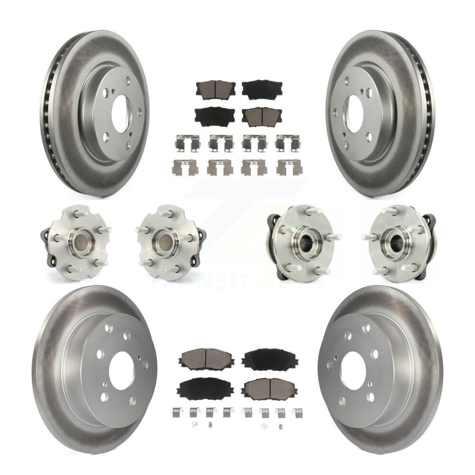 Front Rear Hub Bearings Assembly Coated Disc Brake Rotors And Ceramic Pads Kit (10Pc) For 2013-2018 Toyota RAV4 LE with FWD KBB-120849
