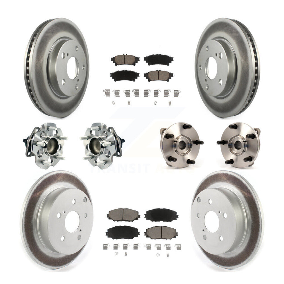 Front Rear Hub Bearings Assembly Coated Disc Brake Rotors And Ceramic Pads Kit (10Pc) For 2012-2018 Toyota Prius V KBB-120851