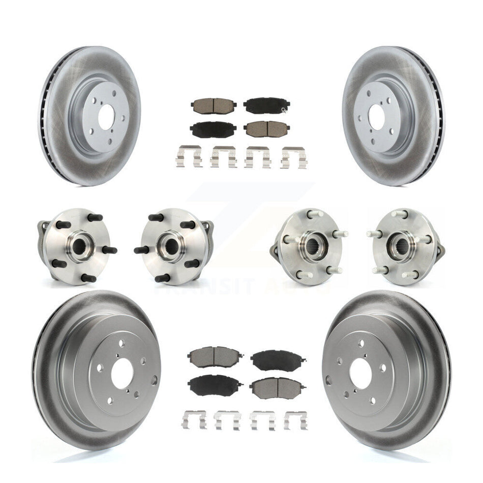 Front Rear Hub Bearings Assembly Coated Disc Brake Rotors And Ceramic Pads Kit (10Pc) For 2008-2014 Subaru Tribeca KBB-120859