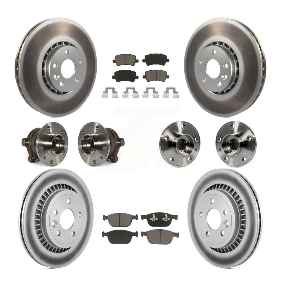 Front Rear Hub Bearings Assembly Coated Disc Brake Rotors And Ceramic Pads Kit (10Pc) For 2010-2015 Volvo XC60 AWD KBB-120860
