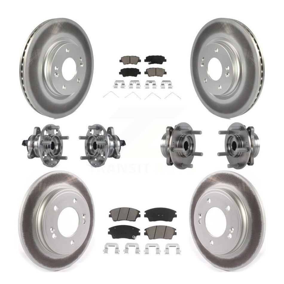 Front Rear Hub Bearings Assembly Coated Disc Brake Rotors And Ceramic Pads Kit (10Pc) For Hyundai Elantra 1.6L KBB-120861