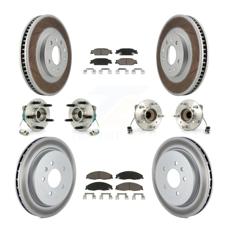 Front Rear Hub Bearings Assembly Coated Disc Brake Rotors And Ceramic Pads Kit (10Pc) For Cadillac CTS With Standard Suspension KBB-120877