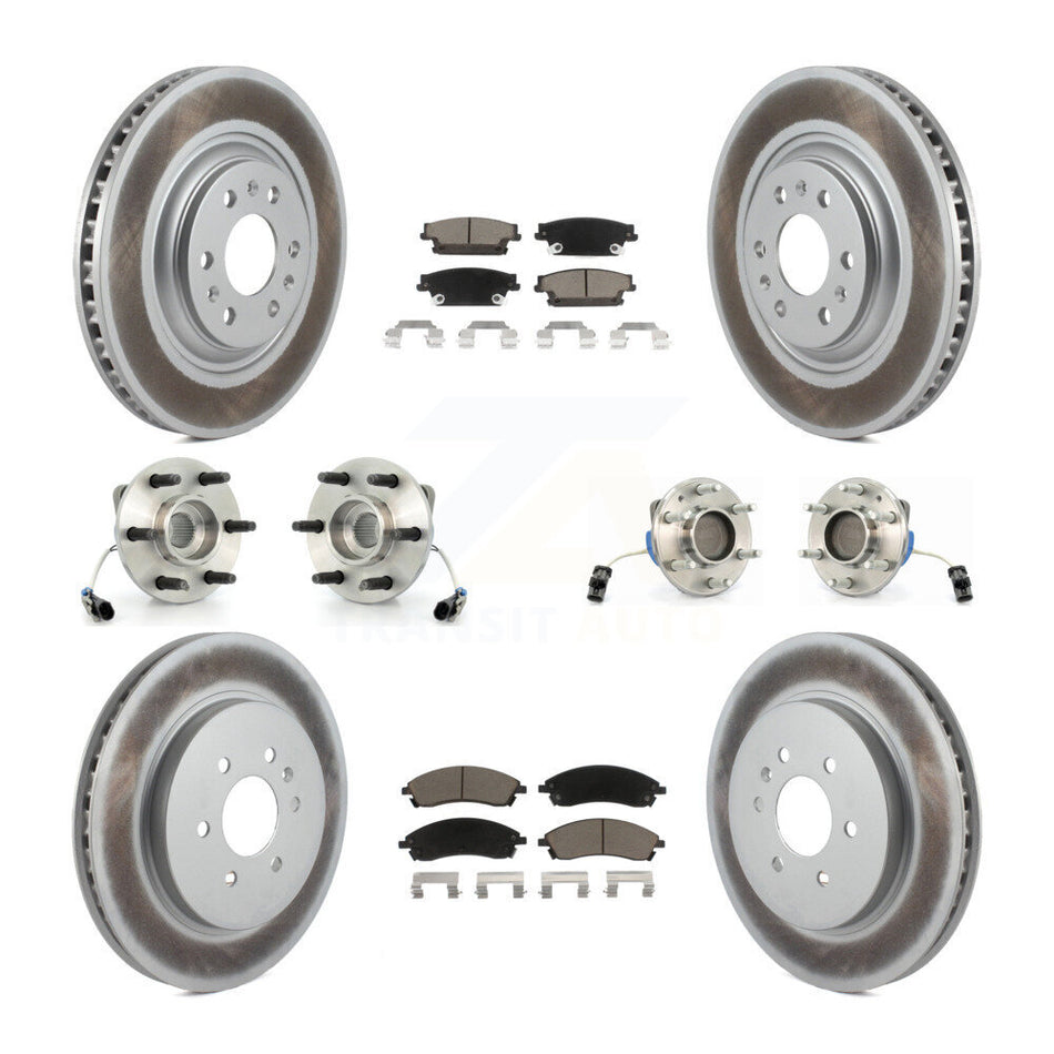 Front Rear Hub Bearings Assembly Coated Disc Brake Rotors And Ceramic Pads Kit (10Pc) For Cadillac SRX RWD KBB-120894